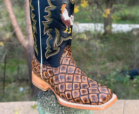 Men’s Honey Fish Leather Boots With Rooster/Black Shaft