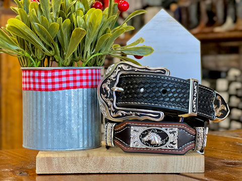 Men’s Black and Brown Leather Belt With Horse Concho