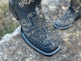 Women’s Black Leather Boots With Glitter Inlay
