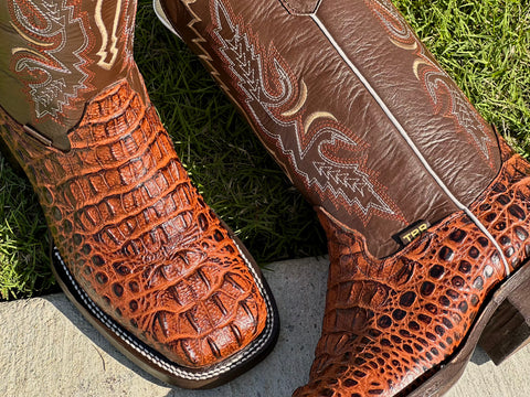 Mens Cognac Crocodile Leather Boots With Brown Shaft