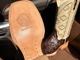 Men’s Chocolate Brown Hand-Tooled Leather Boots With Beige Shaft