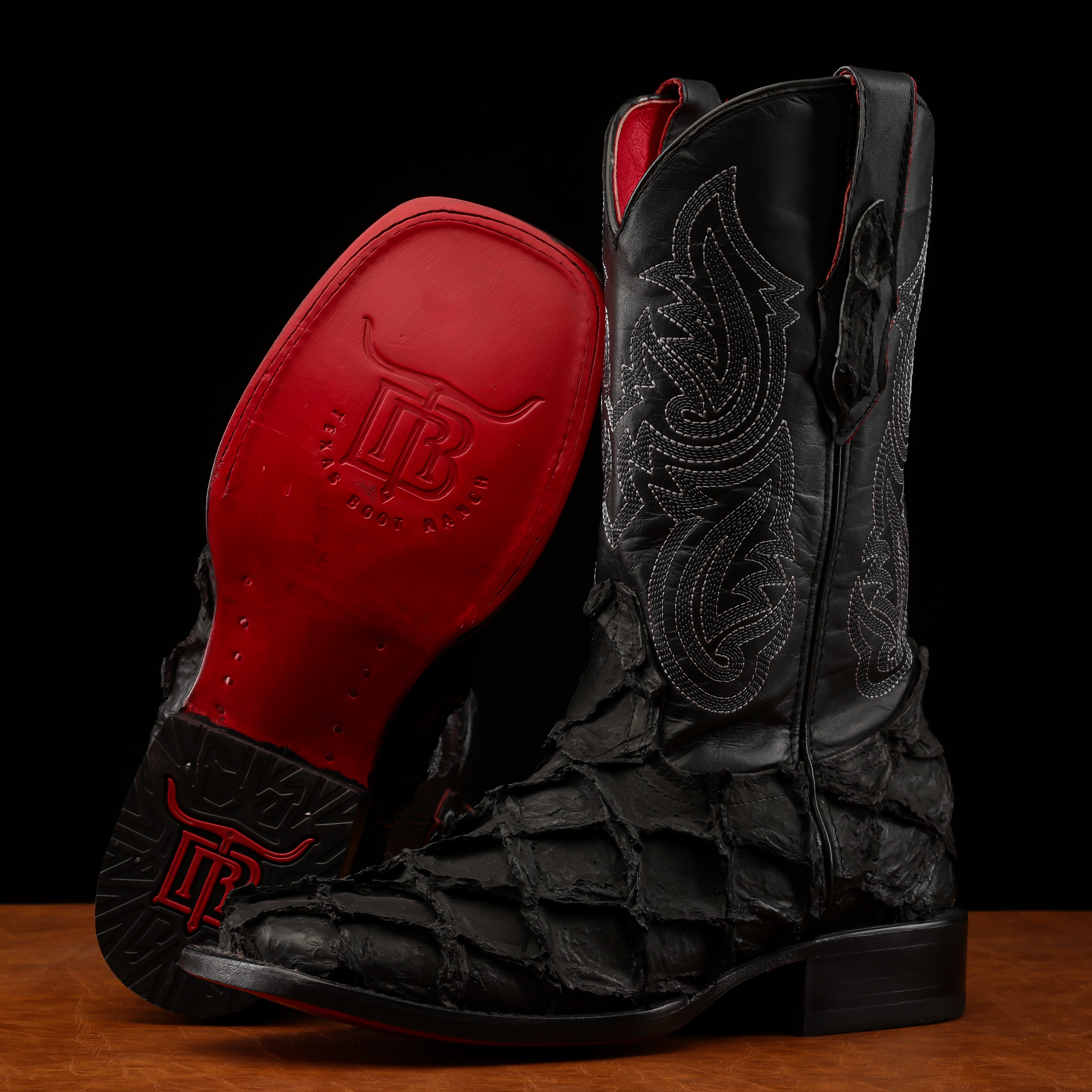 Matte Black Jumbo Pirarucu Leather Boots - Square Toe – Texas Boot