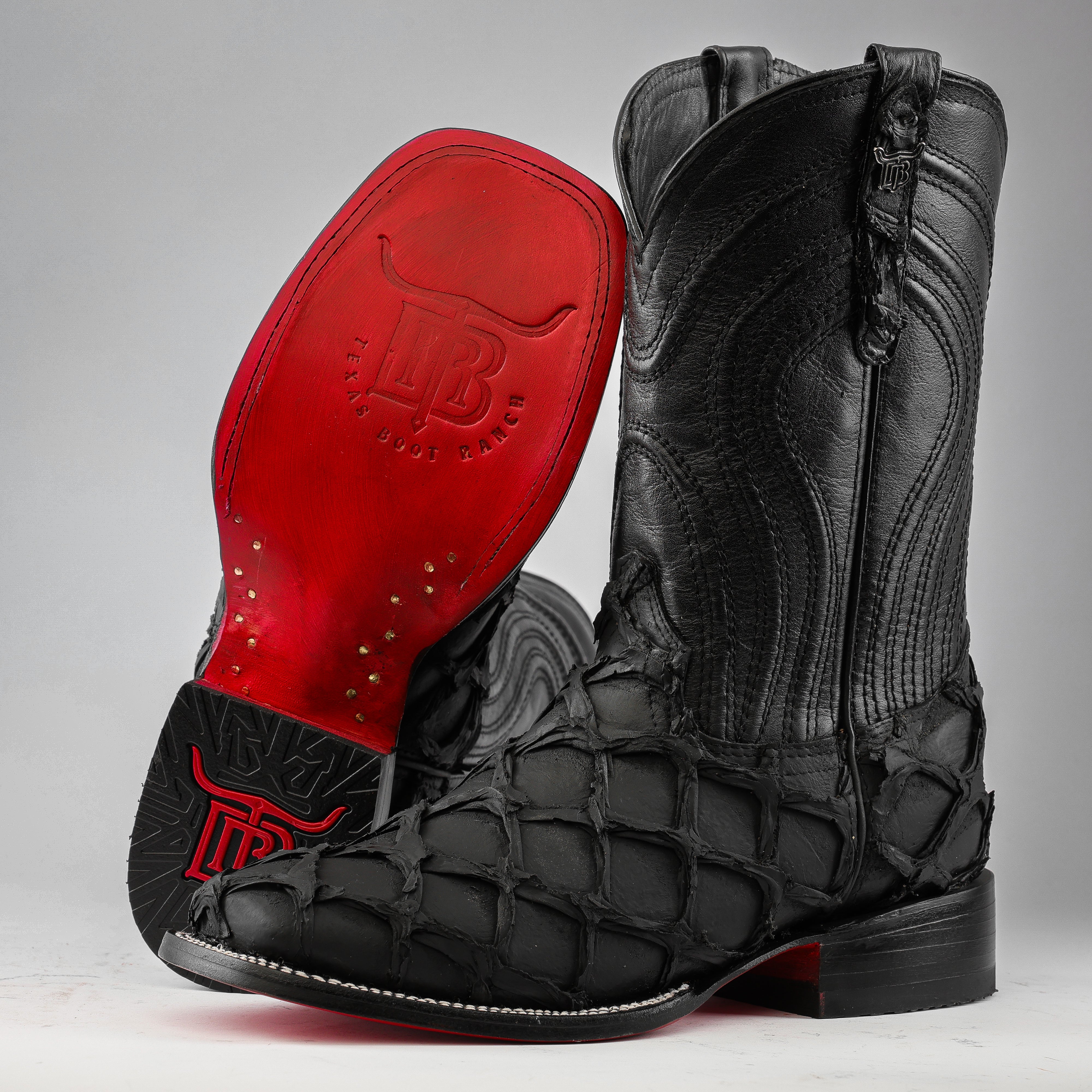 Matte Black Jumbo Pirarucu Leather Boots - Square Toe – Texas Boot