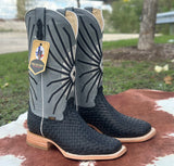 Men’s Black Basket Weave Leather Boots With Grey Shaft