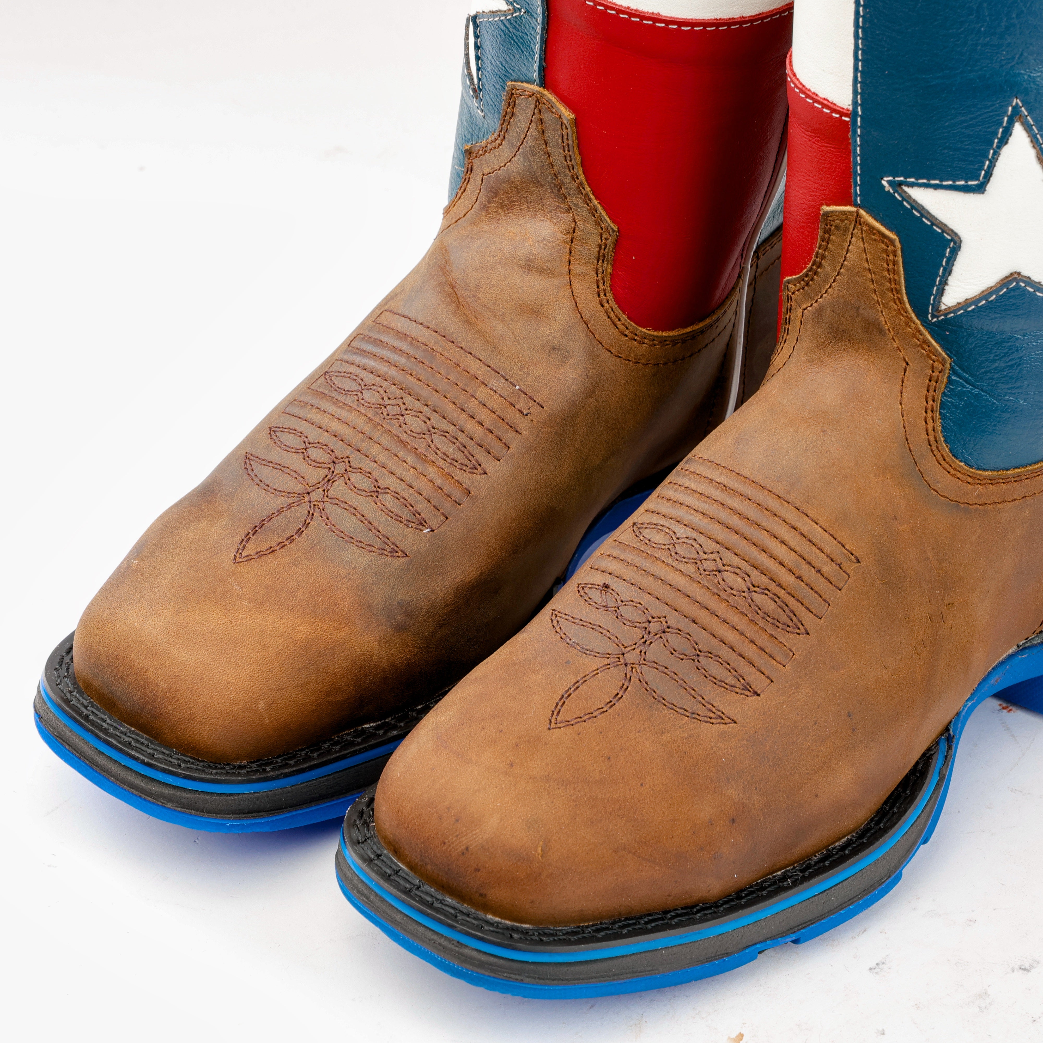 Distressed Brown “Whisky TEXAS Flag Leather Work Boots - Composite