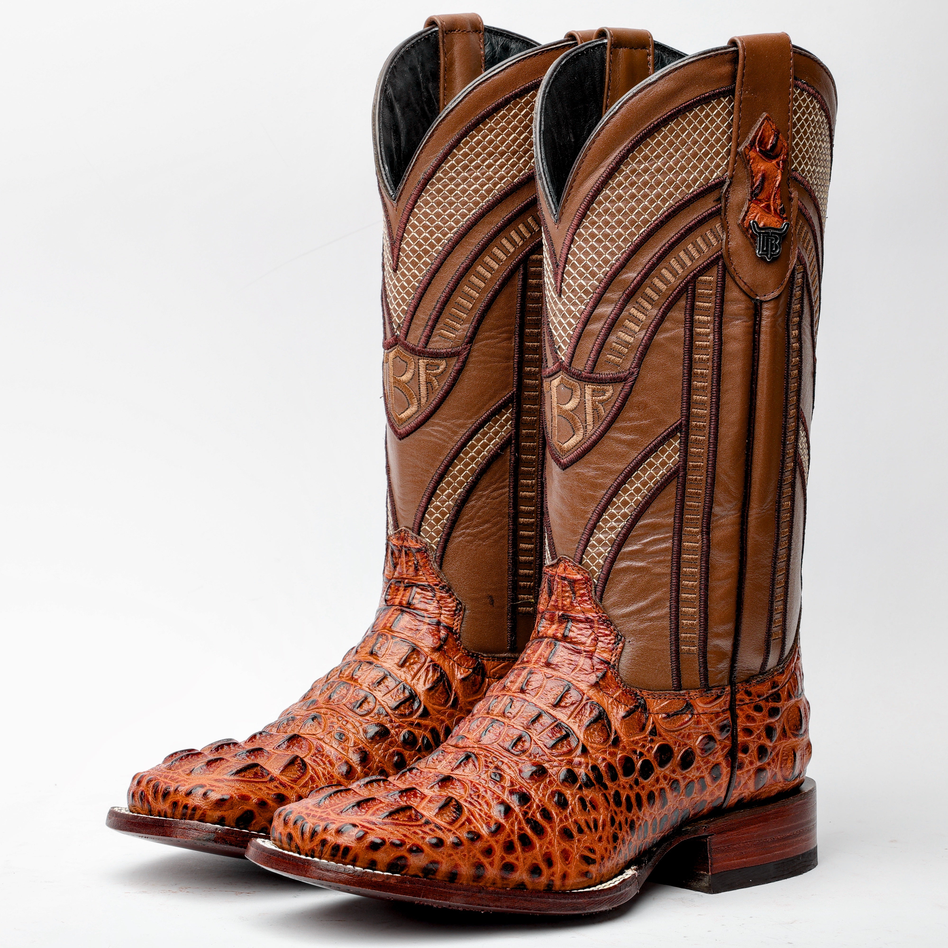 TRQUE LEATHERS Sv925 70mm BIGコンチョウォレツト Cognac Caiman Neck Leather Boots - Square Toe – Texas Boot Ranch