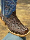Men’s Brown Crocodile Leather Boots With Blue Shaft