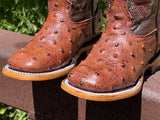 Kid’s Cognac Ostrich Leather Boots