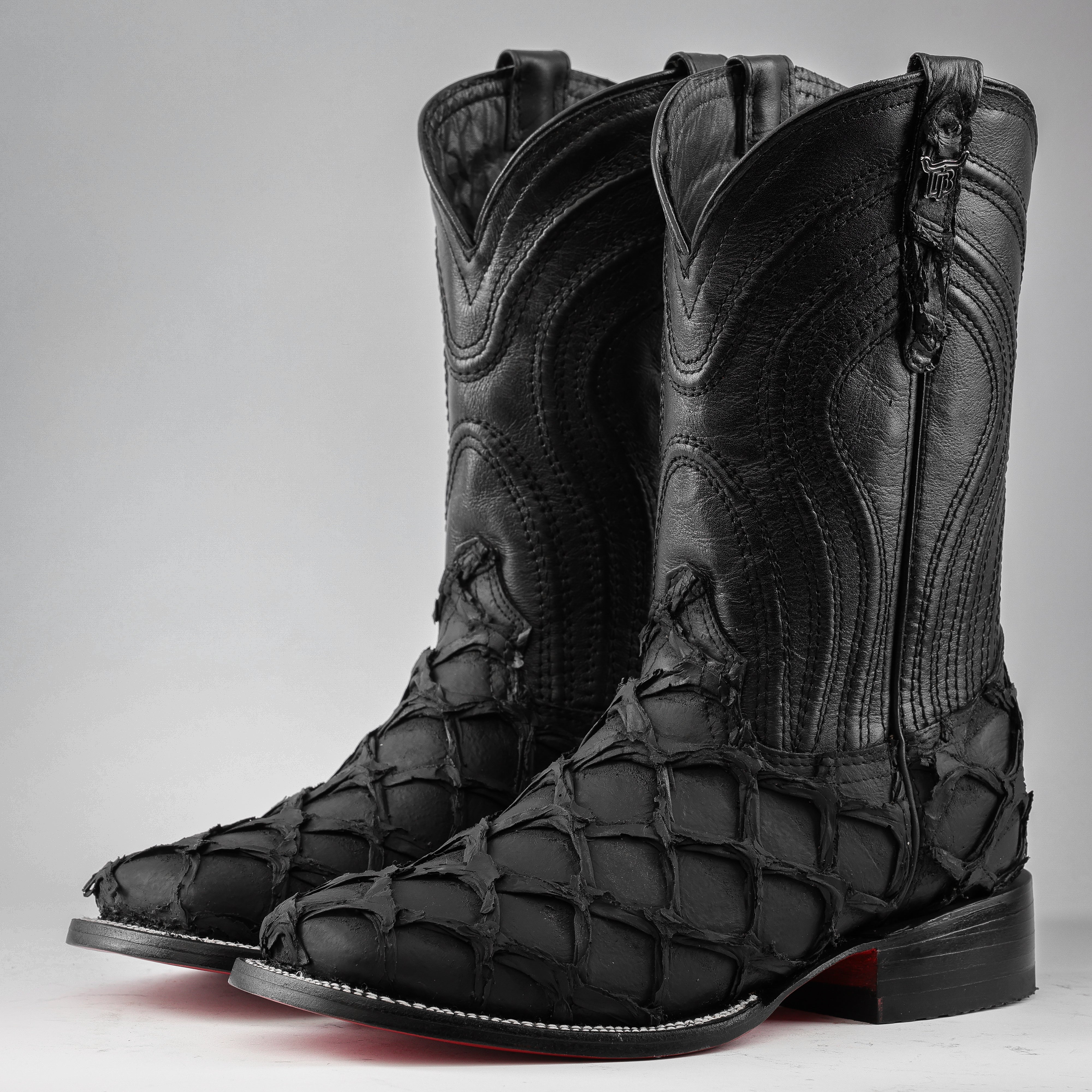 Matte Black Jumbo Pirarucu Leather Boots - Square Toe – Texas Boot