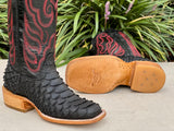 Mens Black Matte Python Leather Boots With Black Shaft