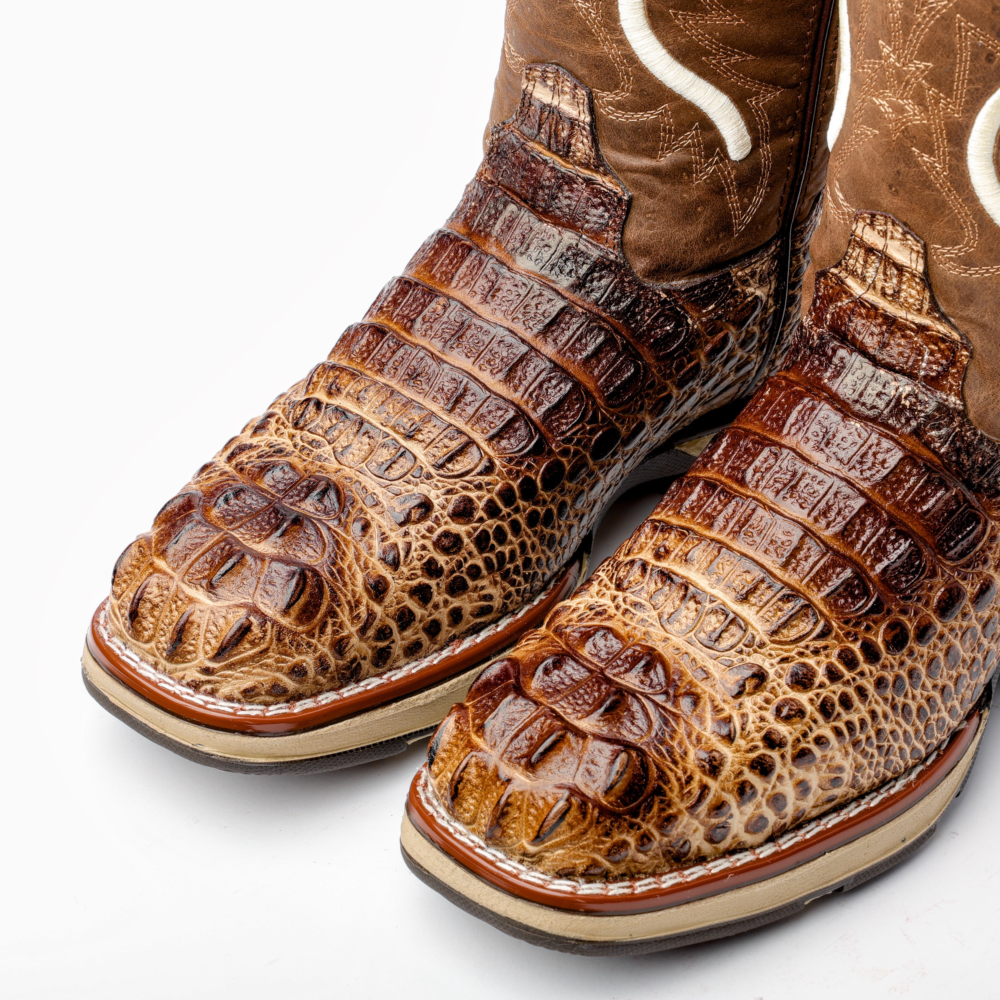 Two Tone Orix Caiman Neck Leather Boots With 3D Lightweight Sole
