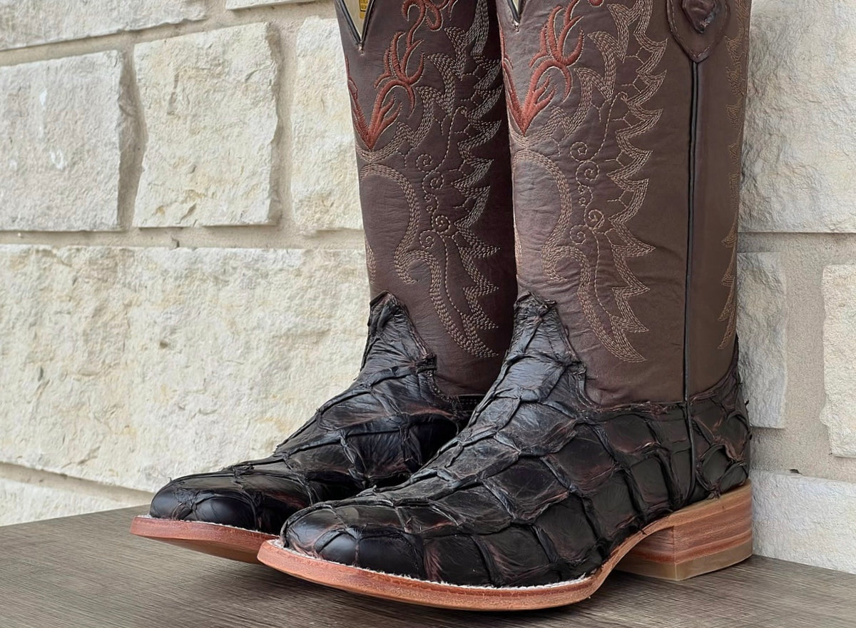 Men’s Genuine Brown Pirarucu Boots With Brown Shaft – Texas Boot Ranch