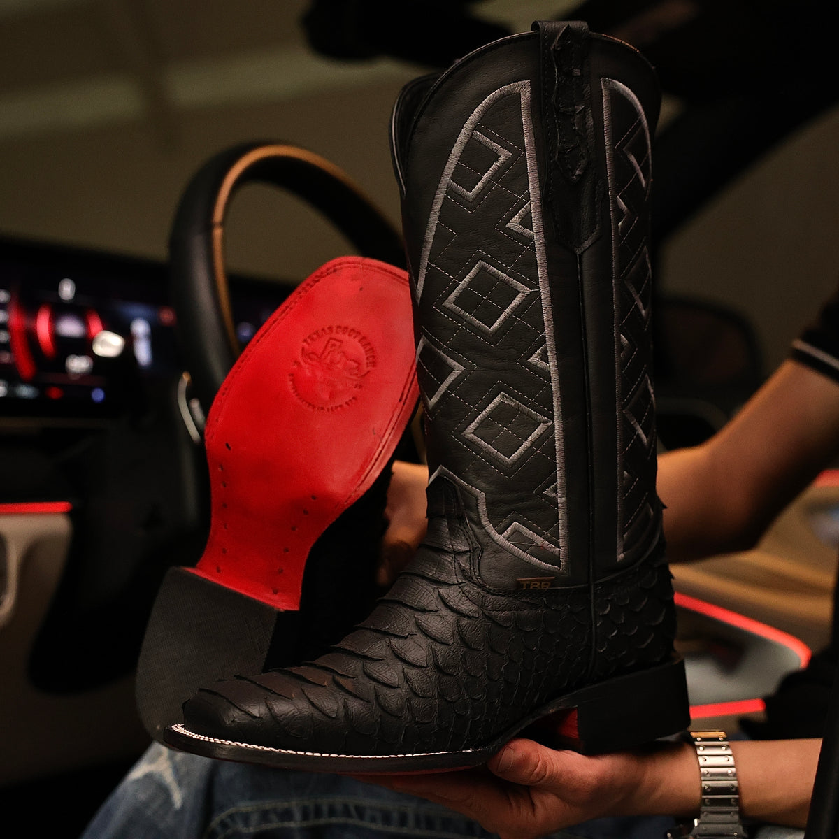 Matte Black Jumbo Python Leather Boots - Square Toe – Texas Boot Ranch