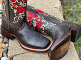 Women’s Brown Hand-Tooled Leather Boots With Floral Embroidery Shaft