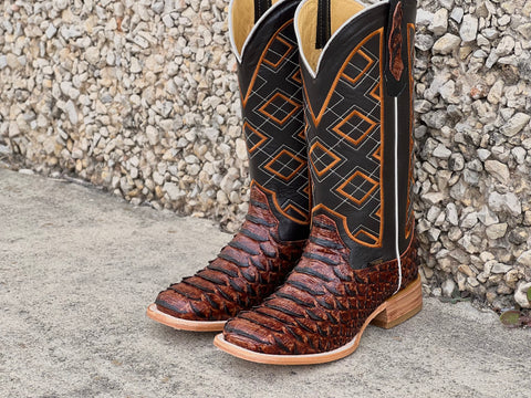 Men’s Cognac Python Leather Boots With Black Shaft