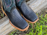 Men’s Genuine Black Python Boots With Dark Blue Shaft