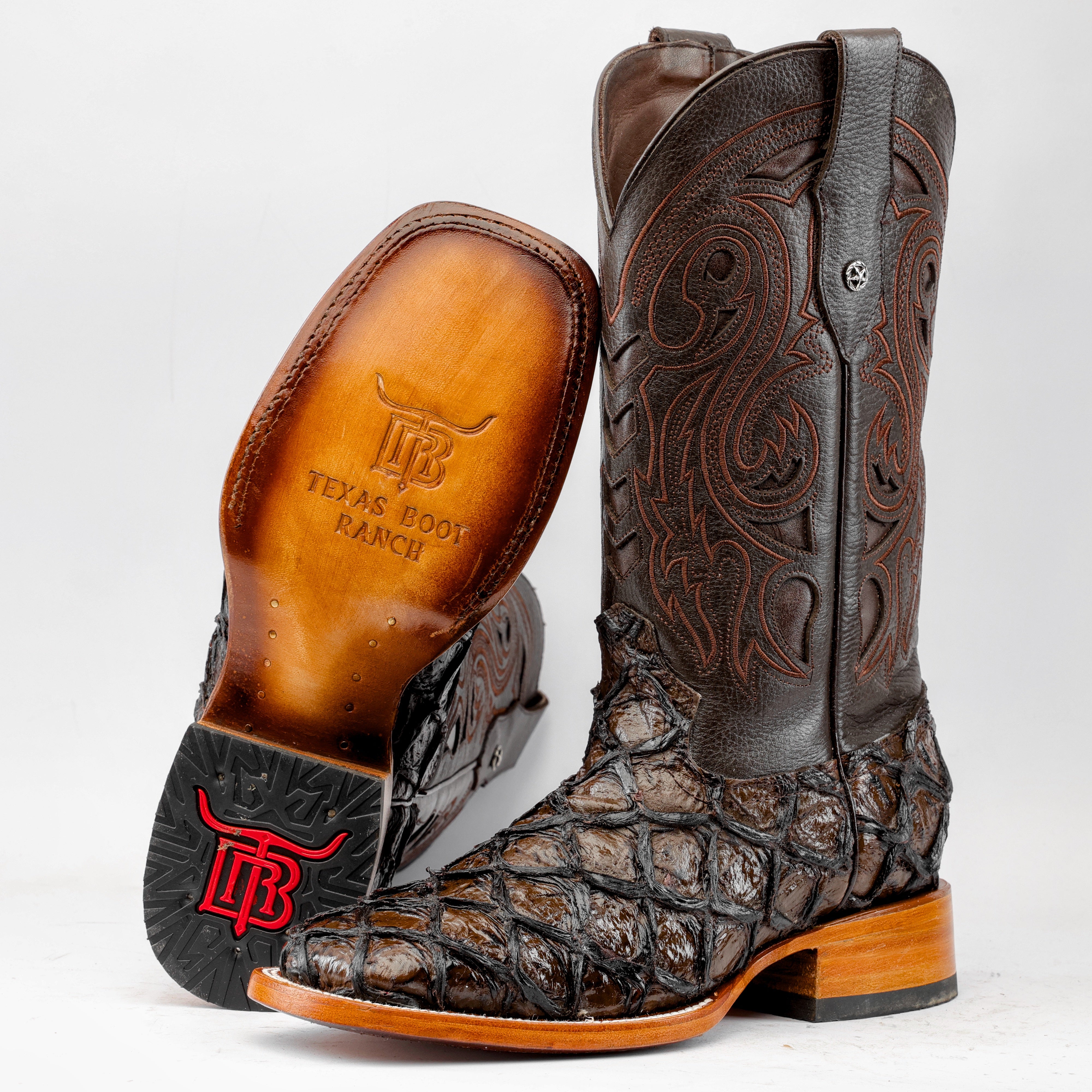 Brown Jumbo Pirarucu Leather Boots - Square Toe – Texas Boot Ranch