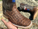 Men’s Rustic Brown Crocodile Leather Boots With Dark Brown Shaft