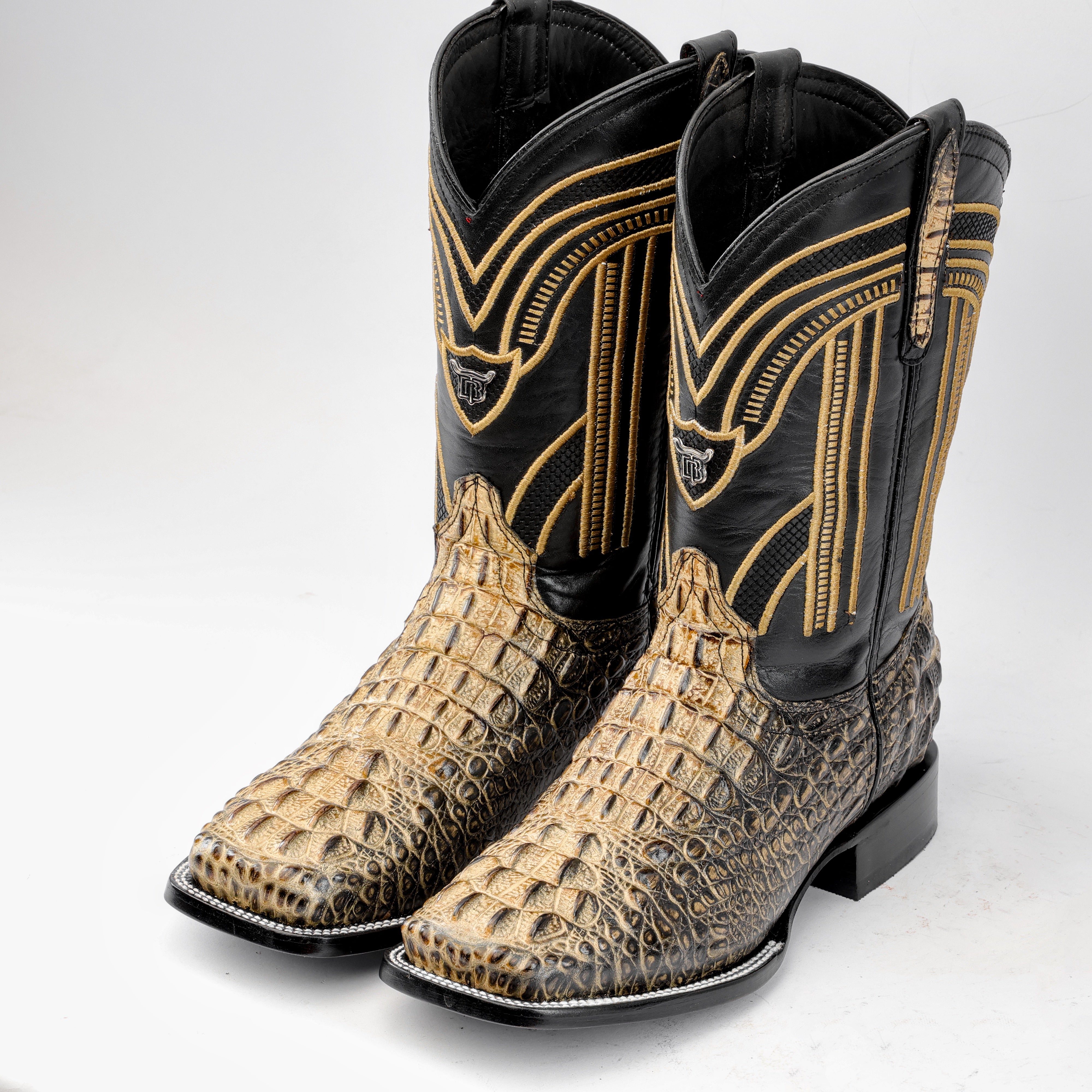 Orix Two-Tone Caiman Neck Leather Boots - Square Toe – Texas Boot