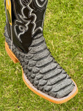 Mens Grey Python Leather Boots With Black Shaft