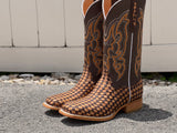 Men’s Honey Basket-Weave Leather Boots With Dark Brown Shaft
