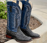 Mens Black Crocodile Leather Boots With Blue Shaft