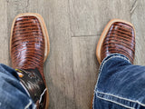 Men’s Cognac Lizard Leather Boots With Black / Rooster Shaft