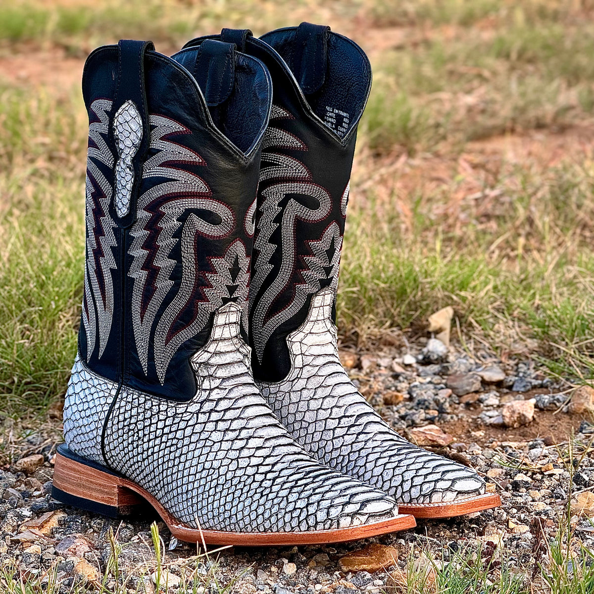 Men’s Rustic Gray Python Leather Boots With Black Shaft – Texas Boot Ranch