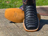Men’s Black Matte Python Leather Boots With Black Shaft
