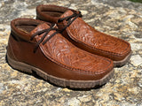 Men’s Cognac Hand Tooled  Leather Boat Shoes