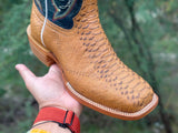 Men’s Honey Python Leather Boots With Dark Blue Shaft