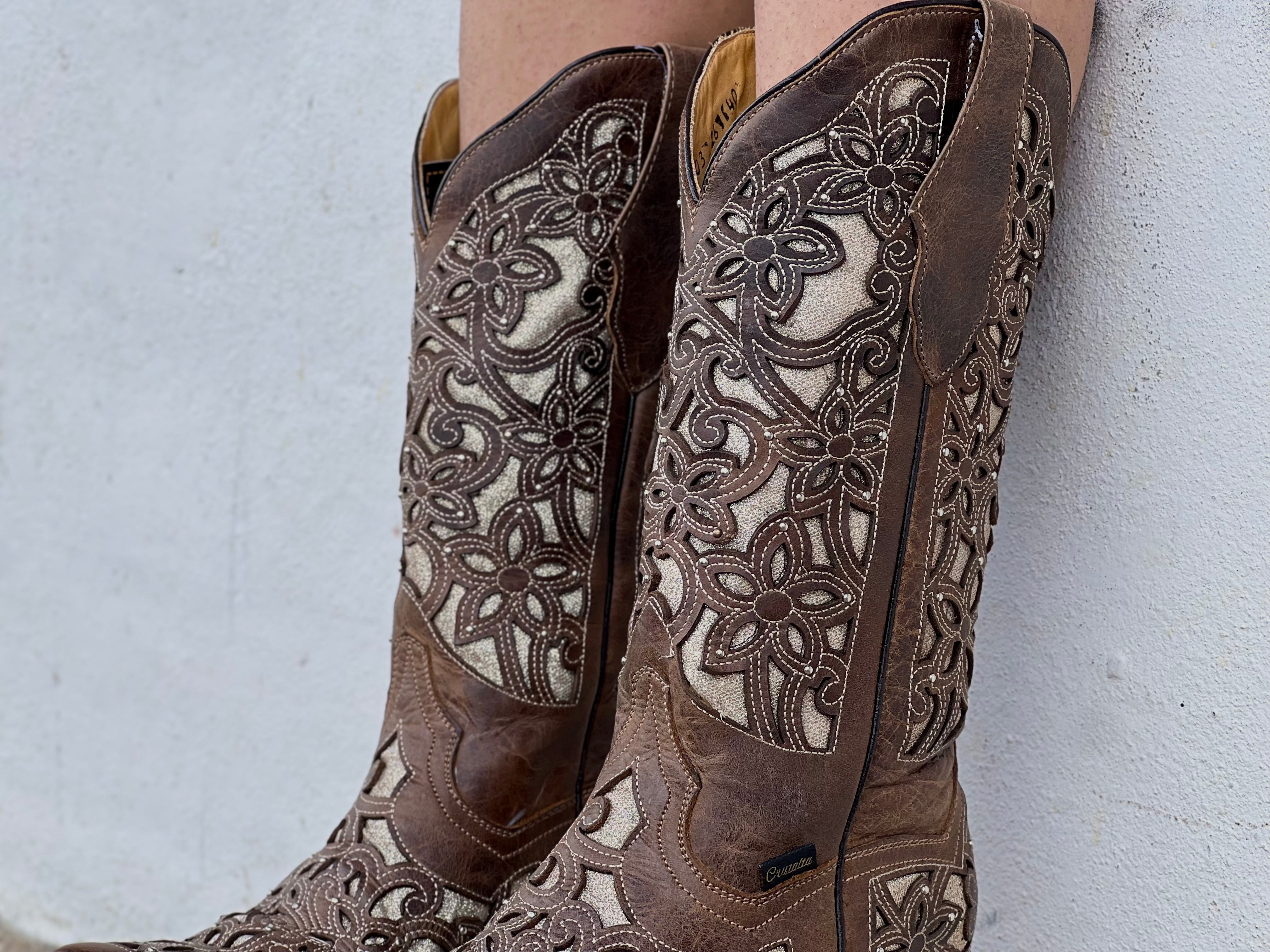 Brown and gold boots sale