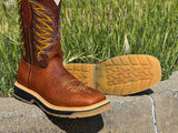 Men’s Cognac Bull Neck Leather Work Boots- No Steel Toe