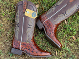 Men’s Cognac Ostrich Leather Boots With Brown Shaft