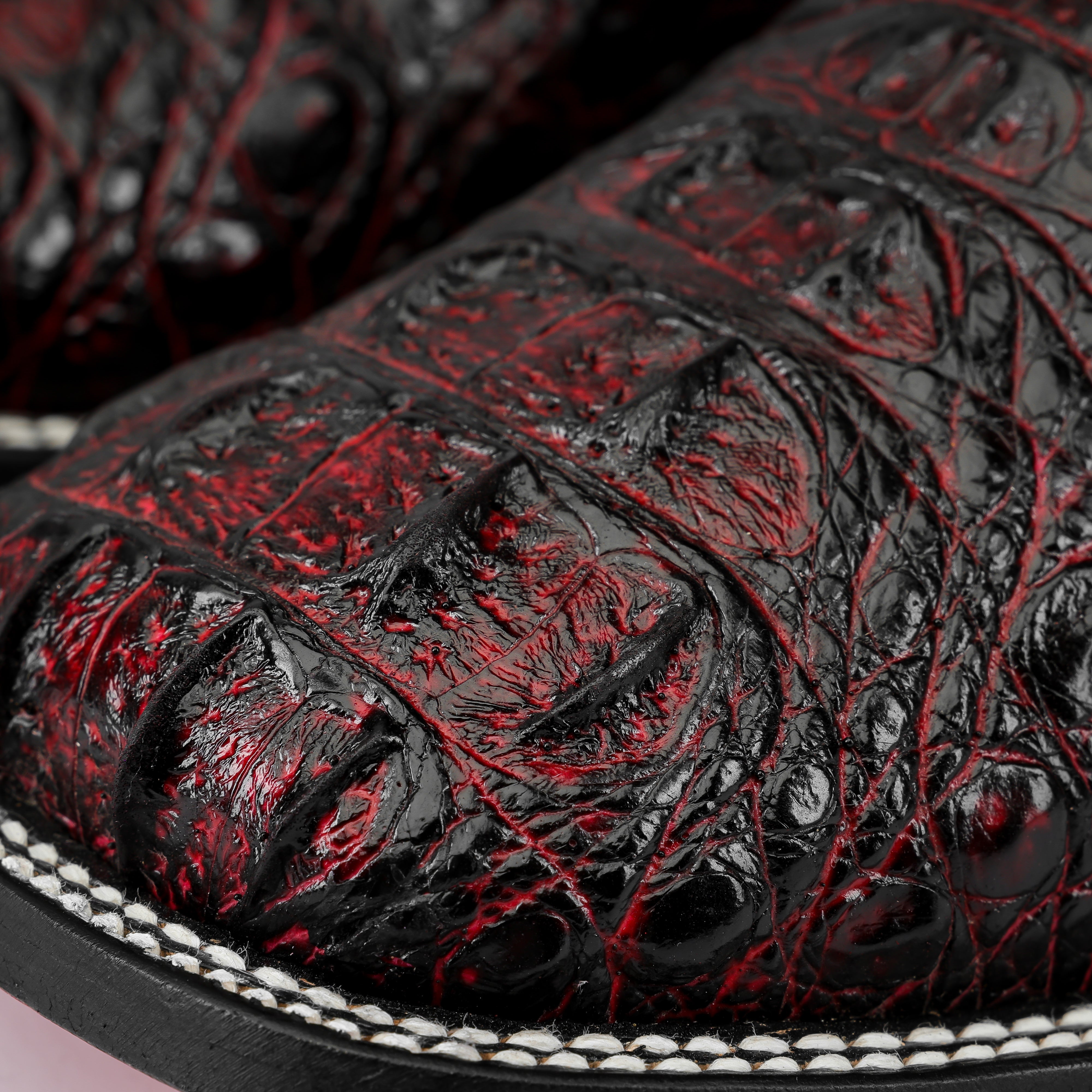 Black Cherry Caiman Neck Leather Boots - Square Toe – Texas Boot Ranch