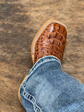Men’s Cognac Crocodile Leather Boots With Blue Shaft
