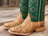 Men’s Rustic Orix Ostrich Leather Boots With Green  Shaft