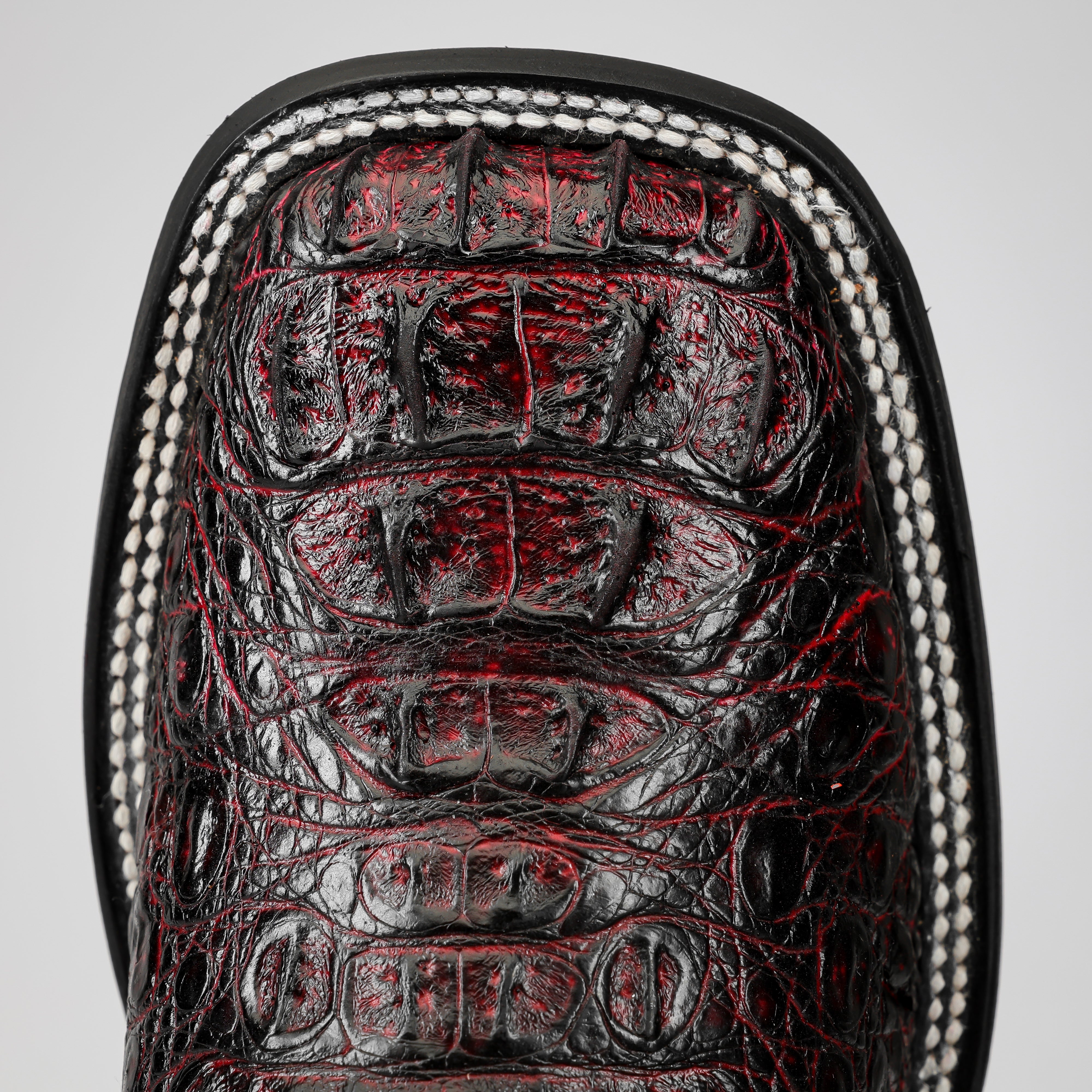 Black Cherry Caiman Neck Leather Boots - Square Toe – Texas Boot Ranch