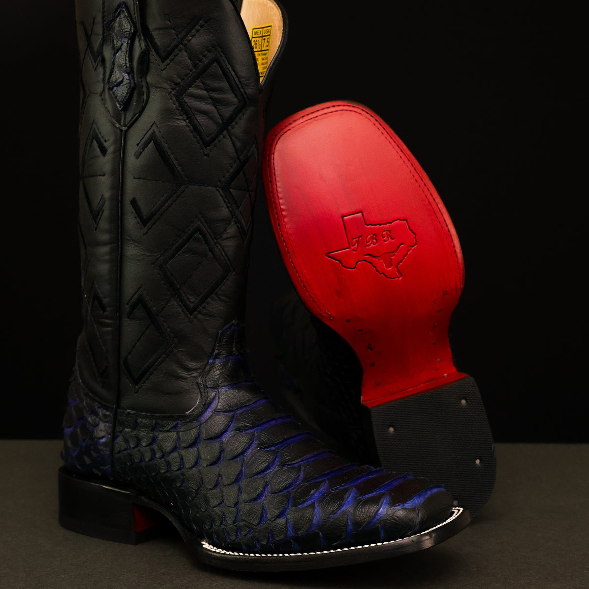 Black & Indigo Jumbo Python Leather Boots - Square Toe – Texas Boot Ranch