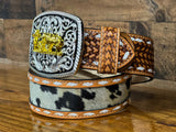 Hand-Tooled Artesanal With Cowhide Hair Leather Belt ( Read Description Before Ordering)