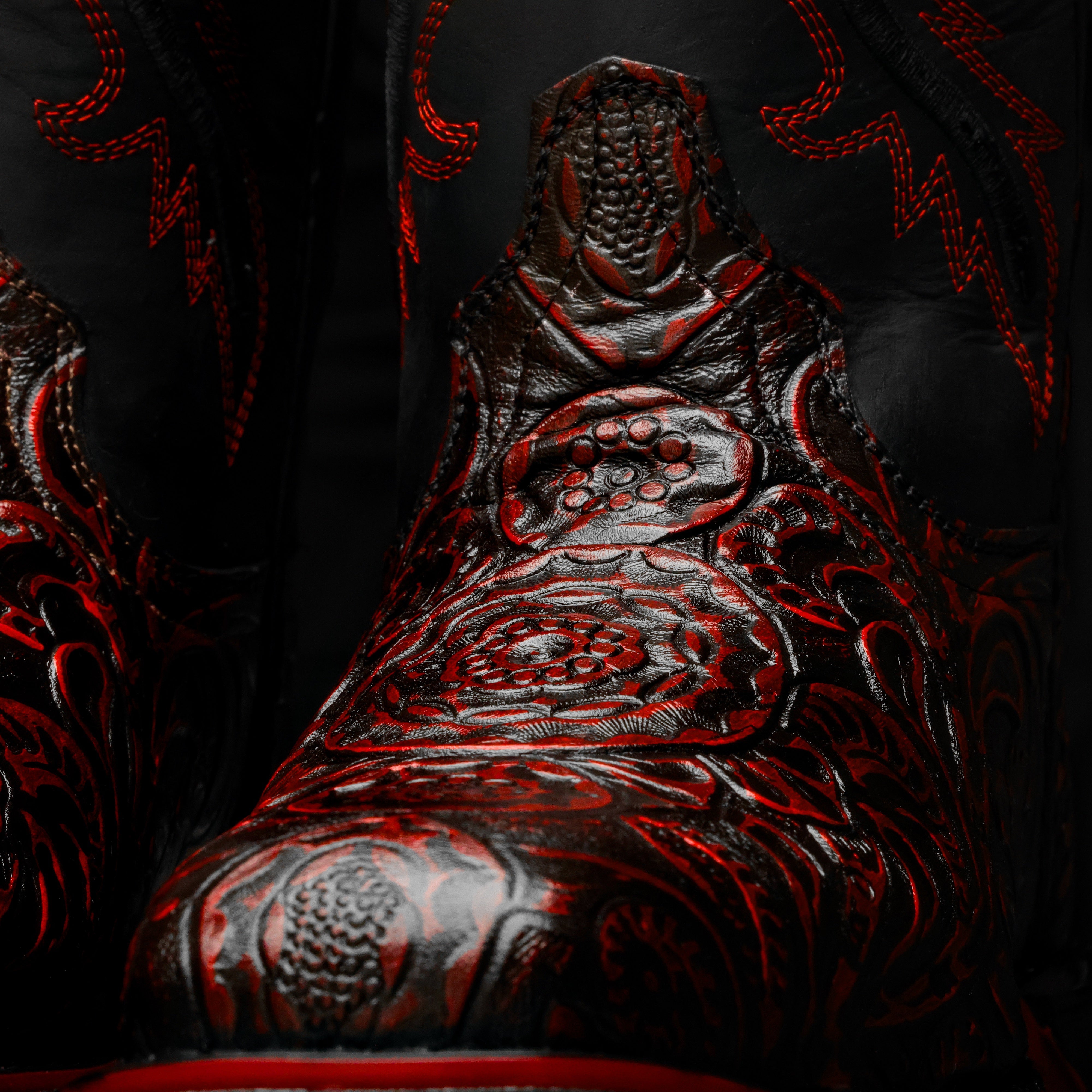 Black Cherry Hand-Tooled Leather Boots With 3D Lightweight Sole