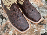 Men’s Brown Hand-Tooled Leather Boots With Cream Shaft