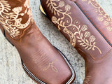 Women’s Brown Leather Boots With Horseshoe and Floral Embroidery