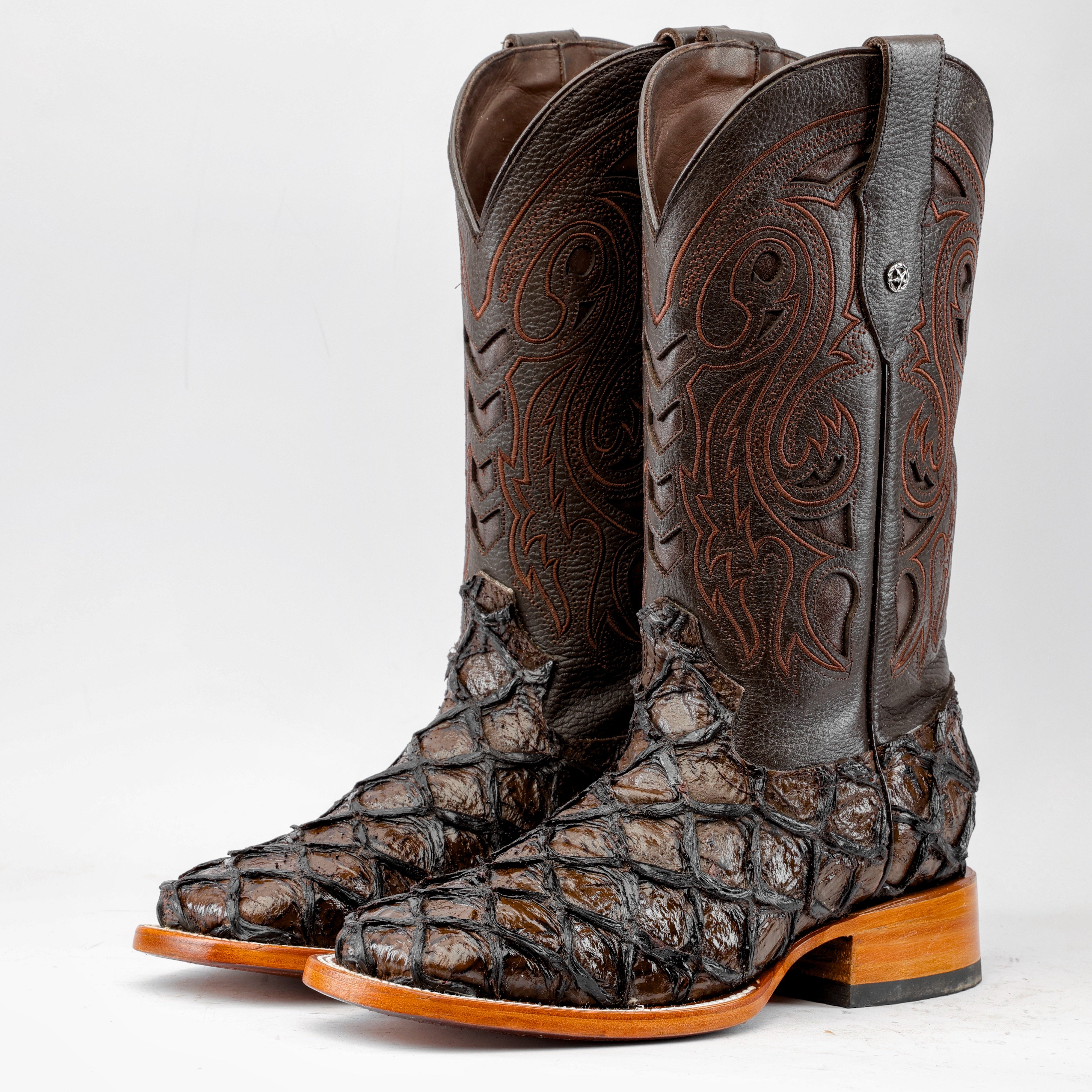 Brown Jumbo Pirarucu Leather Boots - Square Toe – Texas Boot Ranch