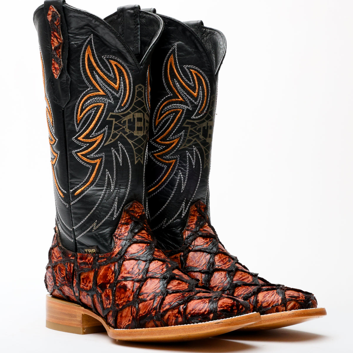 Cognac Jumbo Pirarucu Leather Boots - Square Toe – Texas Boot Ranch