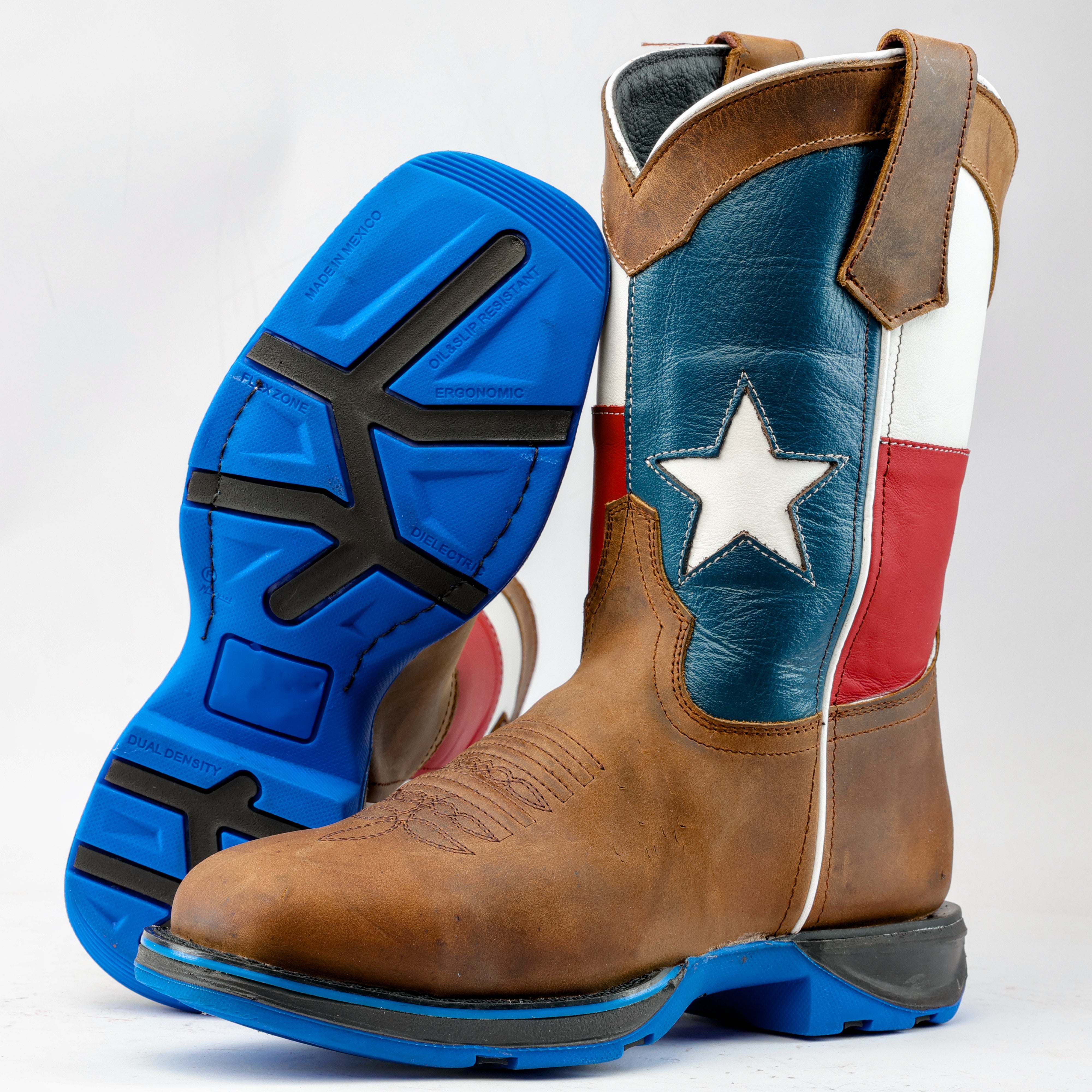 USA製 TEXAS All American Made ウエスタンブーツ Distressed Brown “Whisky TEXAS Flag Leather Work Boots - Composite