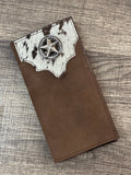Brown Leather Long Wallets With Cowhide Hair and Star Concho