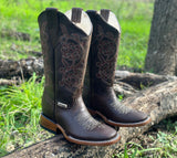Women’s Dark Brown Leather Boots With Brown Embroidery