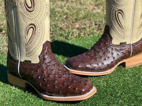 Men’s Brown Ostrich With Cream Shaft Leather Boots