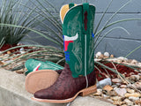 Men’s Chocolate Brown Ostrich Leather Boots With Green Shaft